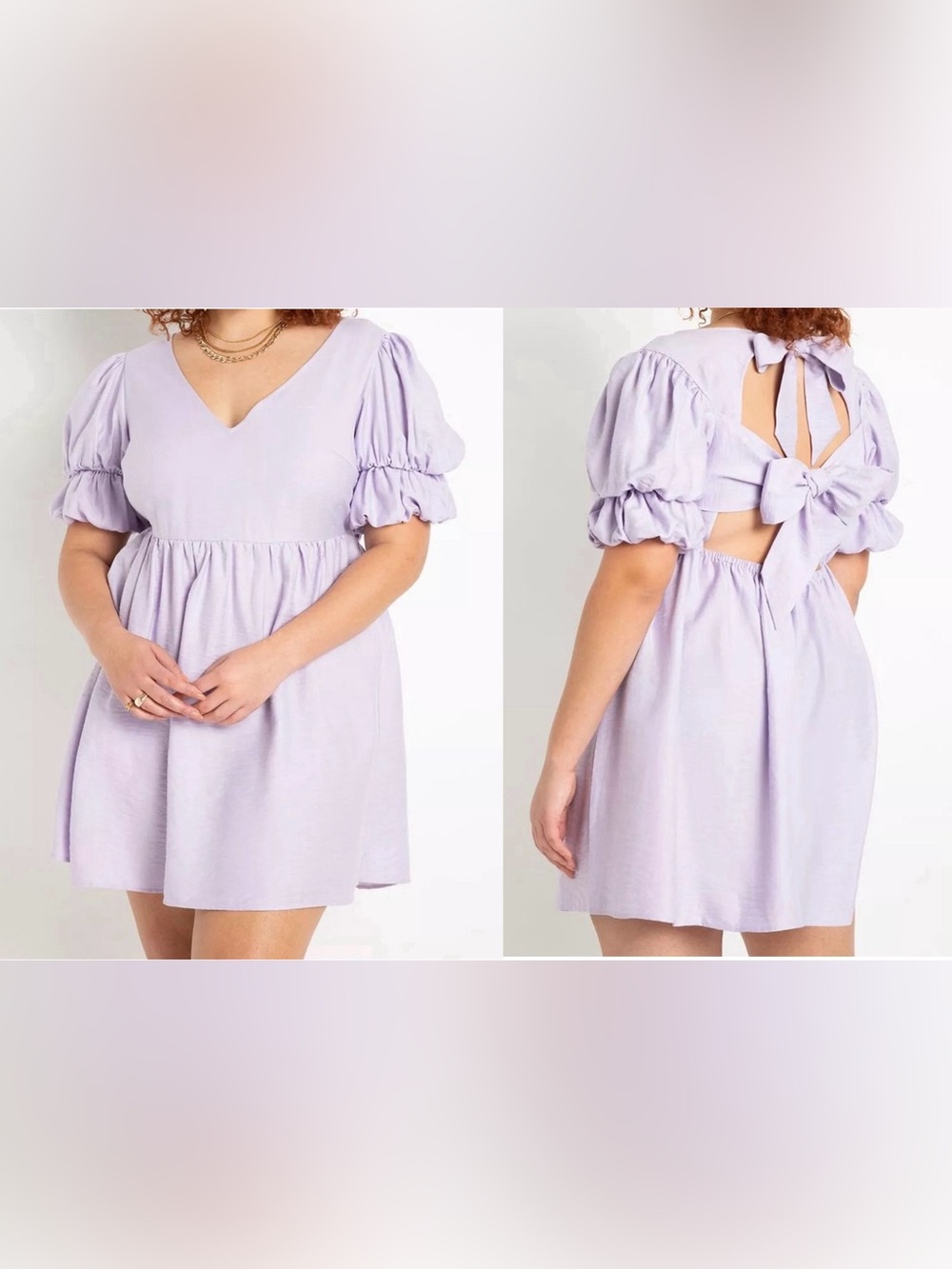 ELOQUII LAVENDER DOUBLE TIE BACK, PUFF SLEEVE DRESS Sz.18/20 ABSOLUTELY PRISTINE